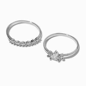 Silver-tone Cubic Zirconia Heart Rings - 2 Pack,