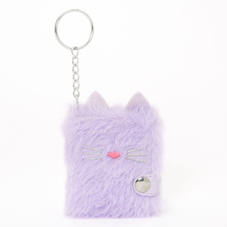 Porte-cl&eacute;s mini journal intime chat en fausse fourrure - Violet,