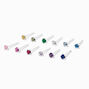 22G Sterling Silver Rainbow Crystal Nose Studs - 12 Pack,
