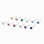 Sterling Silver 22G Rainbow Crystal Nose Studs - 12 Pack,