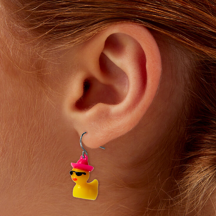 Glow in the Dark Yeehaw Rubber Duck Drop Earrings,