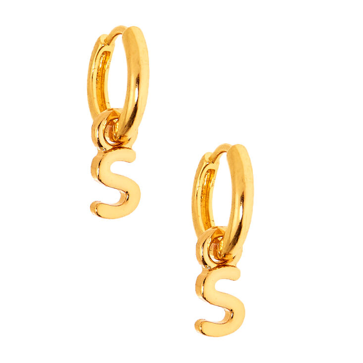 Gold 10MM Initial Huggie Hoop Earrings - S,