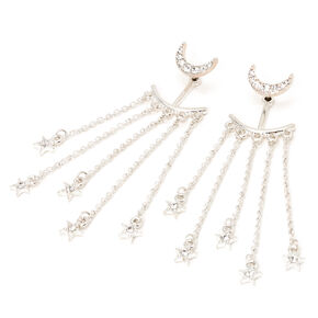 Silver 2&quot; Embellished Celestial Front and Back Drop Earrings,