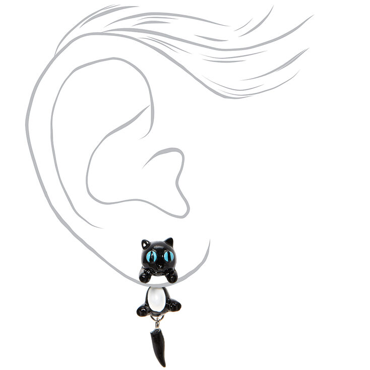 Boucles d&#39;oreilles devant-derri&egrave;re chat noir,