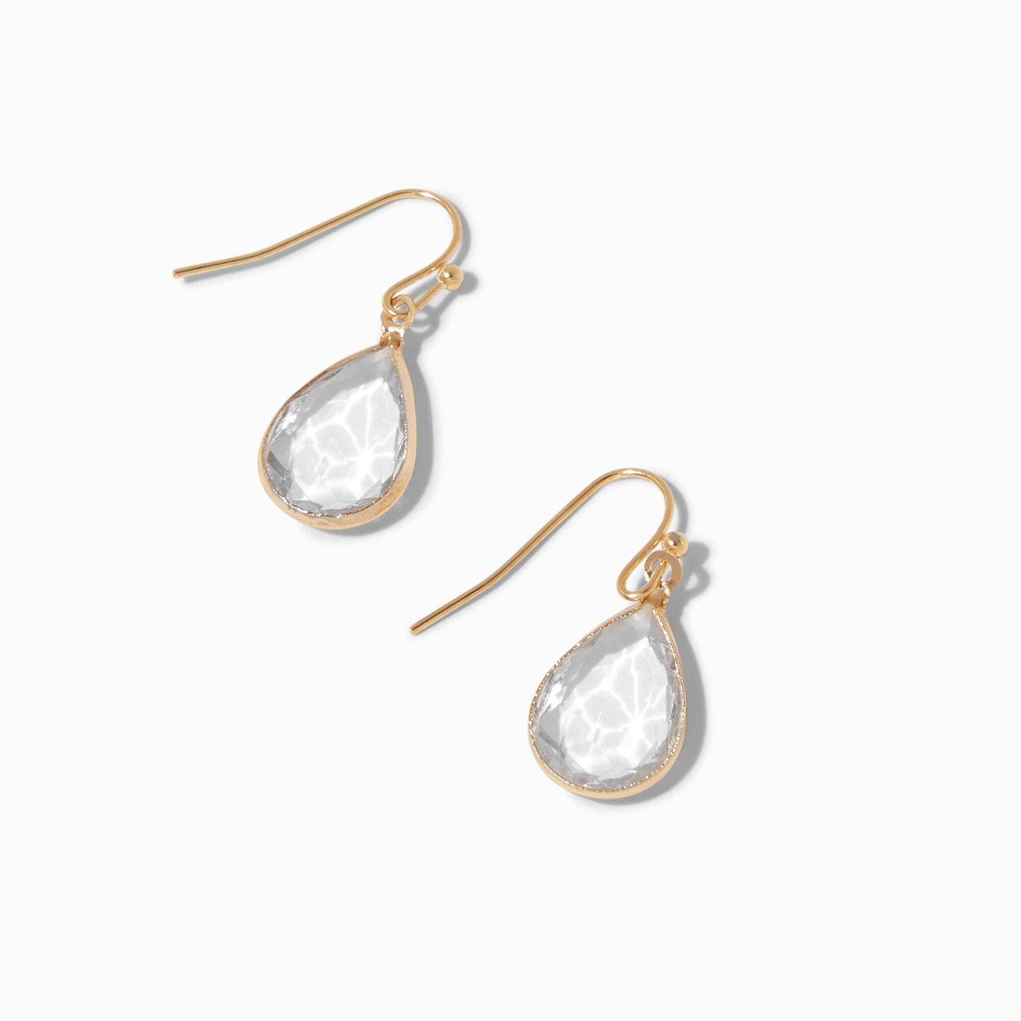 Gold-tone 1" Clear Crystal Pear Drop Earrings,