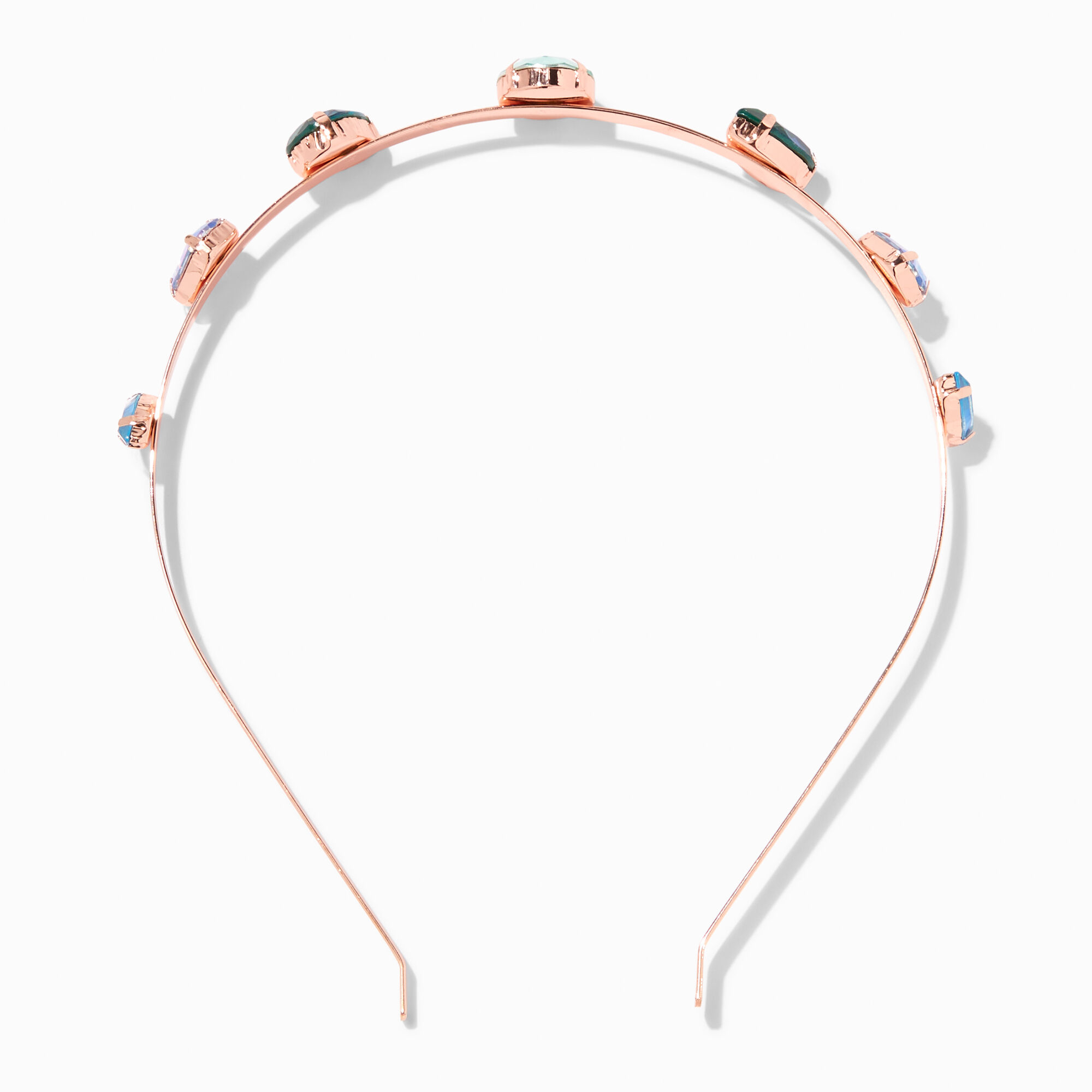 Blue & Green Rhinestone Studded Metal Headband,