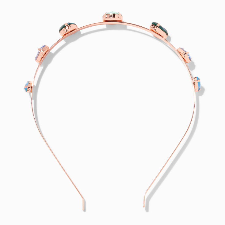 Blue &amp; Green Rhinestone Studded Metal Headband,