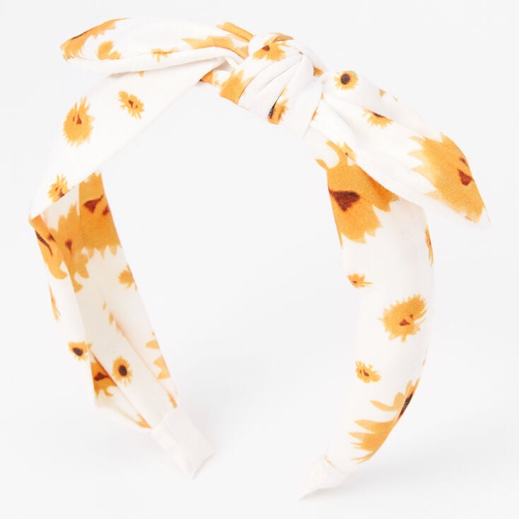 Sunflower Knotted Bow Headband - White,