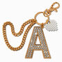 Gold-tone Bedazzled Initial Keychain - A,