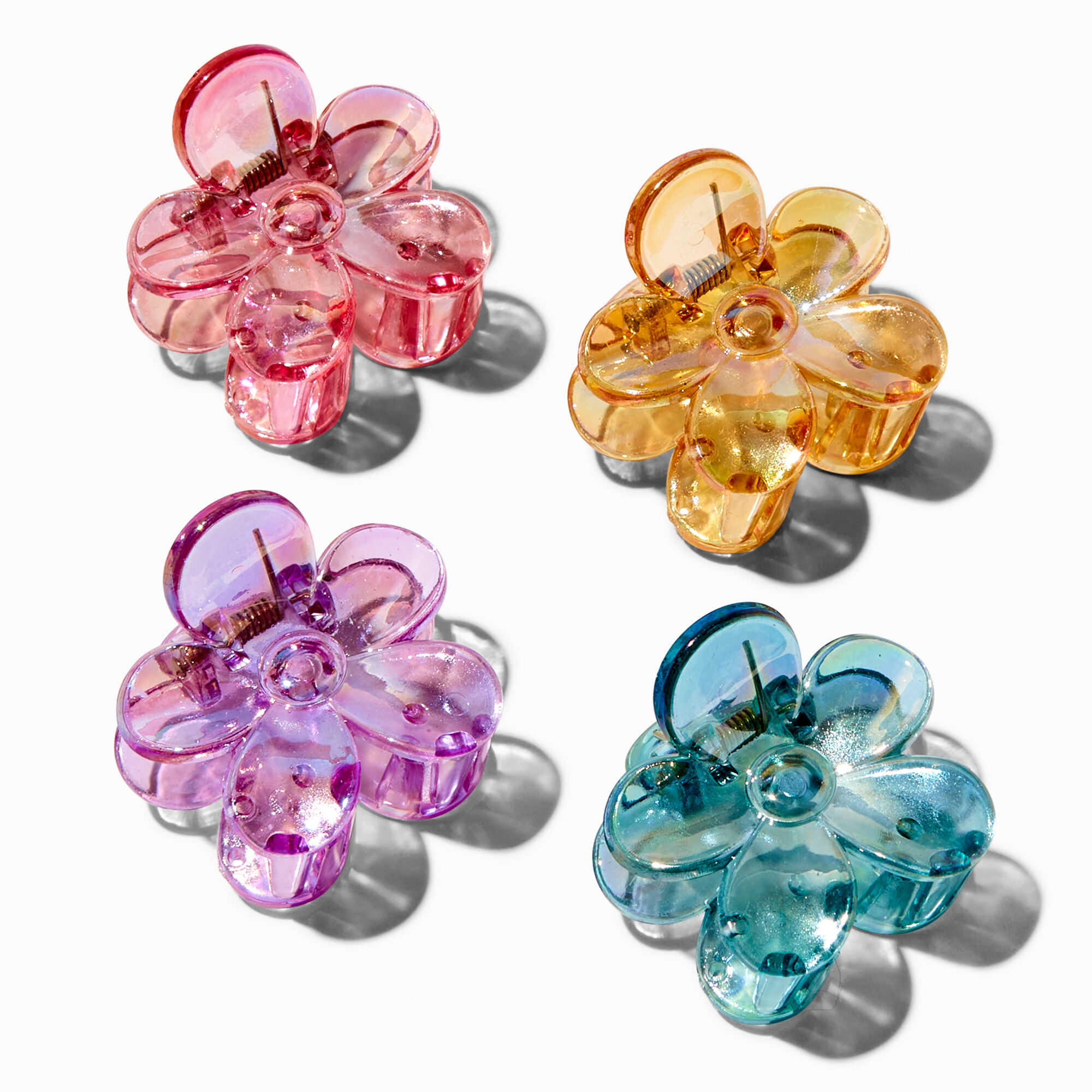 View Claires Iridescent Jewel Tone Flower Hair Claws 4 Pack information