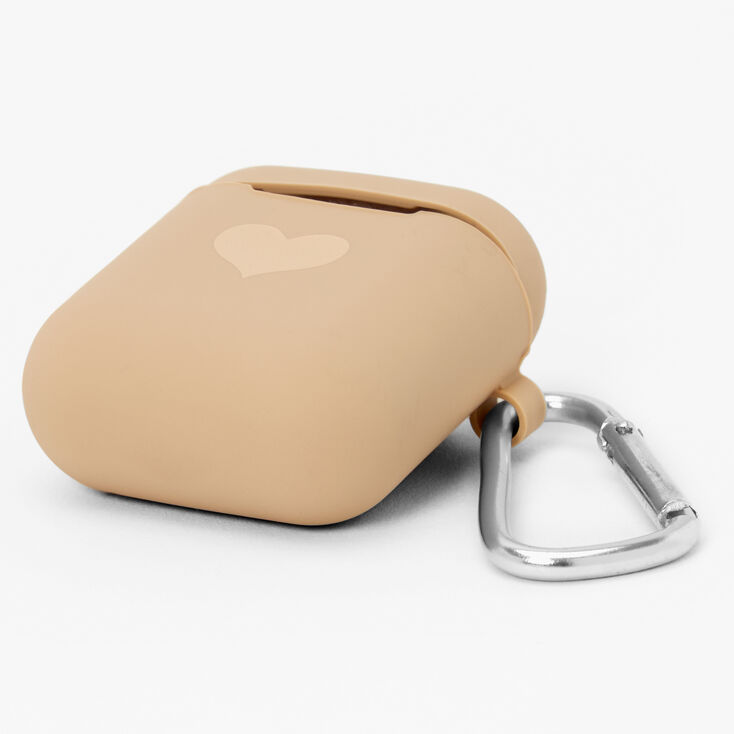 Taupe Heart Silicone Earbud Case Cover - Compatible With Apple AirPods&reg;,