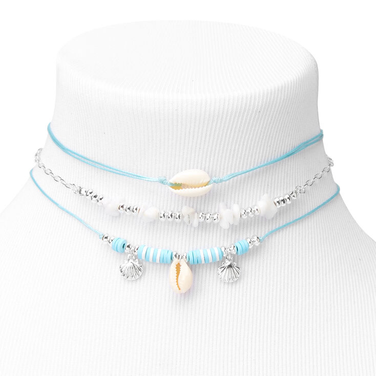 Silver &amp; Blue Seashells Choker Necklaces - 3 Pack,