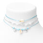 Silver &amp; Blue Seashells Choker Necklaces - 3 Pack,