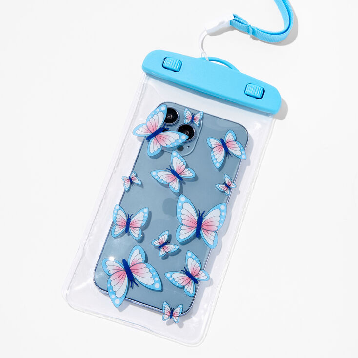 Butterfly Print Water Resistant Clear Phone Pouch With Lanyard,
