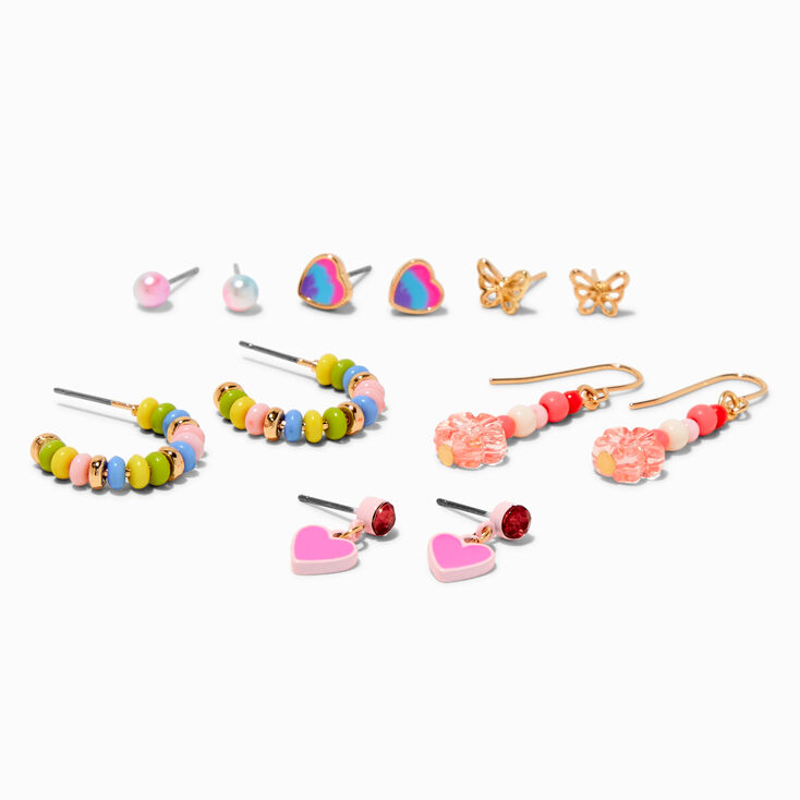 Boucles d&#39;oreilles perl&eacute;es c&oelig;ur - Lot de 6,