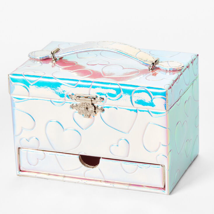 Holographic Embossed Hearts Jewellery Box,