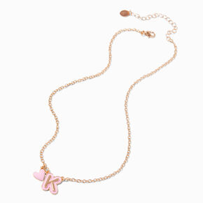 Pink Bubble Initial Heart Pendant Necklace - K,