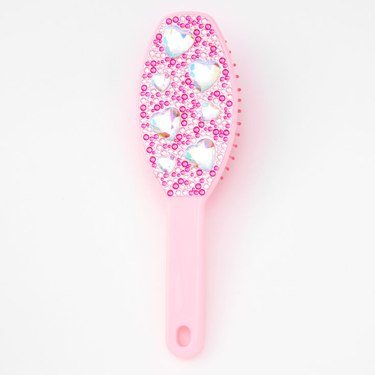 Brosse &agrave; cheveux plate bling bling c&oelig;ur - Rose,