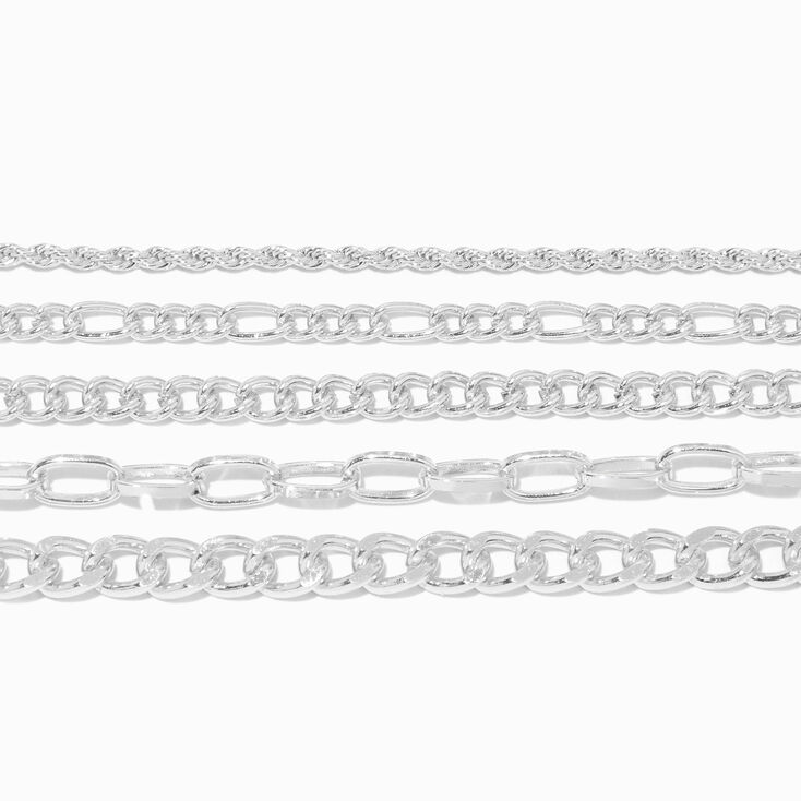 Silver-tone Woven Chain Bracelet Set - 5 Pack,