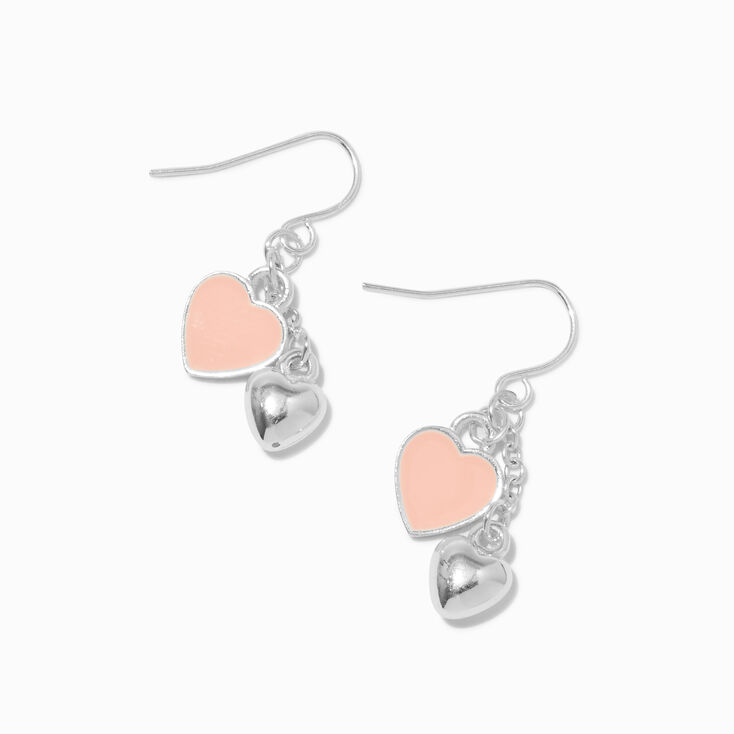 Peach Hearts Silver-tone 1&quot; Drop Earrings ,