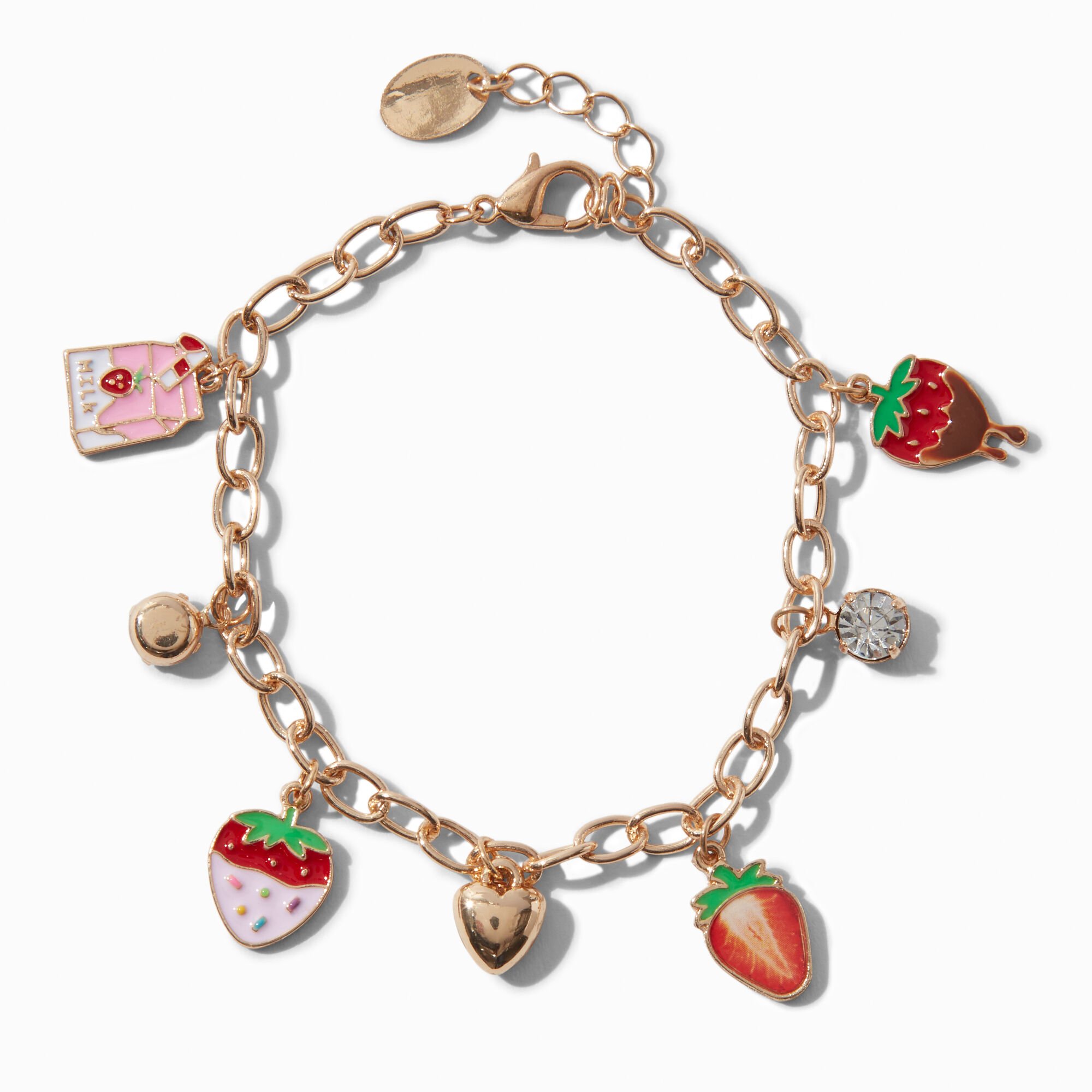 View Claires Strawberry Sweetie GoldTone Charm Bracelet Pink information