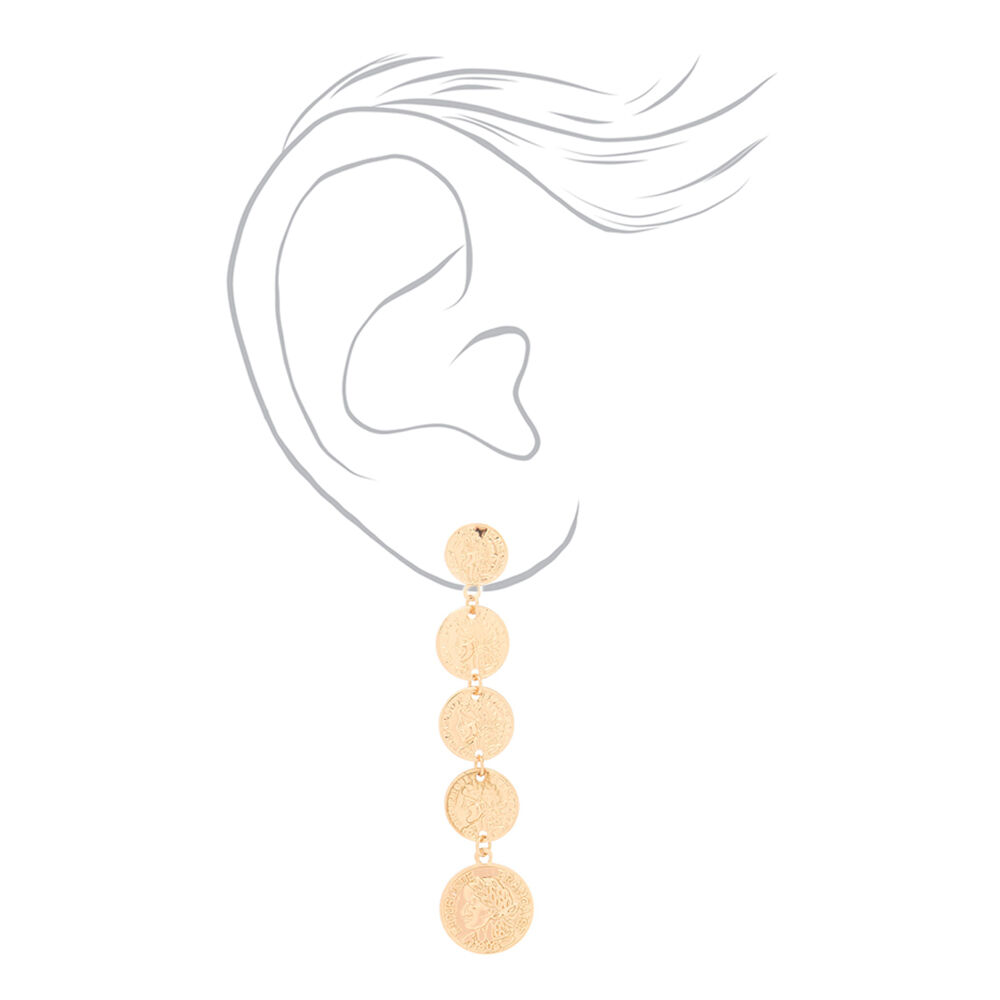 Gold 2.5" Coin Drop Earrings,