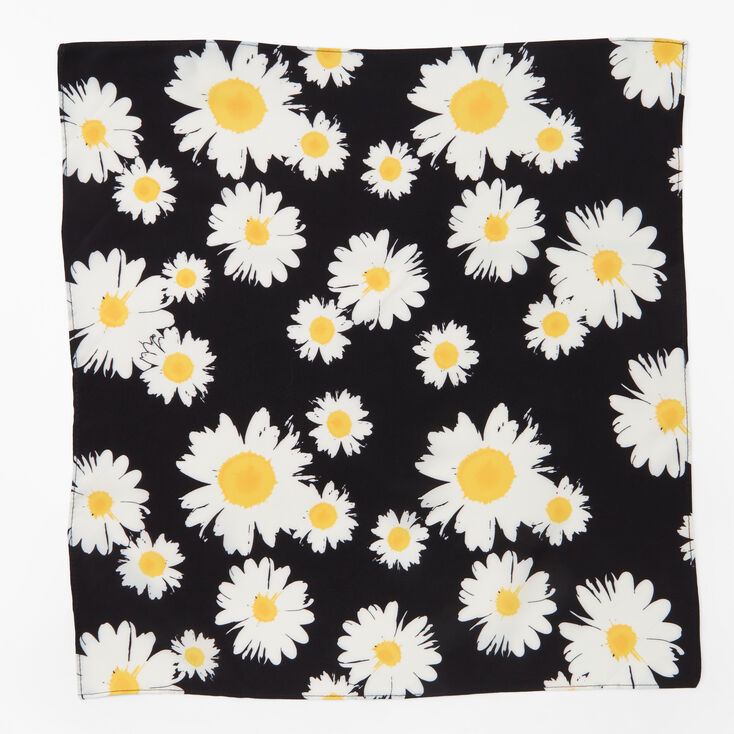 Black Daisy Floral Silky Bandana Headwrap,