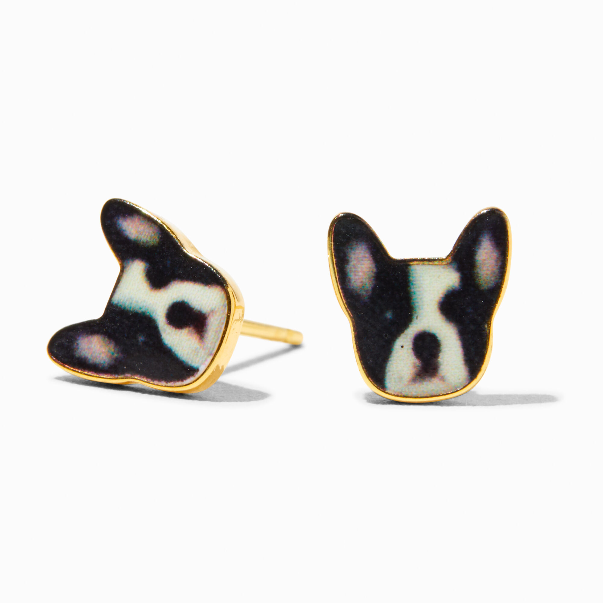 View Claires 18K Plated French Bulldog Stud Earrings Gold information