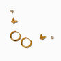 C LUXE by Claire&#39;s 18kt Gold Plated Cubic Zirconia Studs, Butterflies, &amp; Hoop Earrings - 3 Pack,