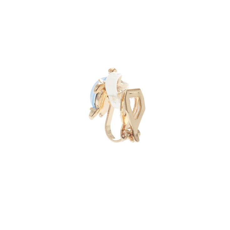 Gold-tone Opal Stone Turtle Clip On Stud Earrings,