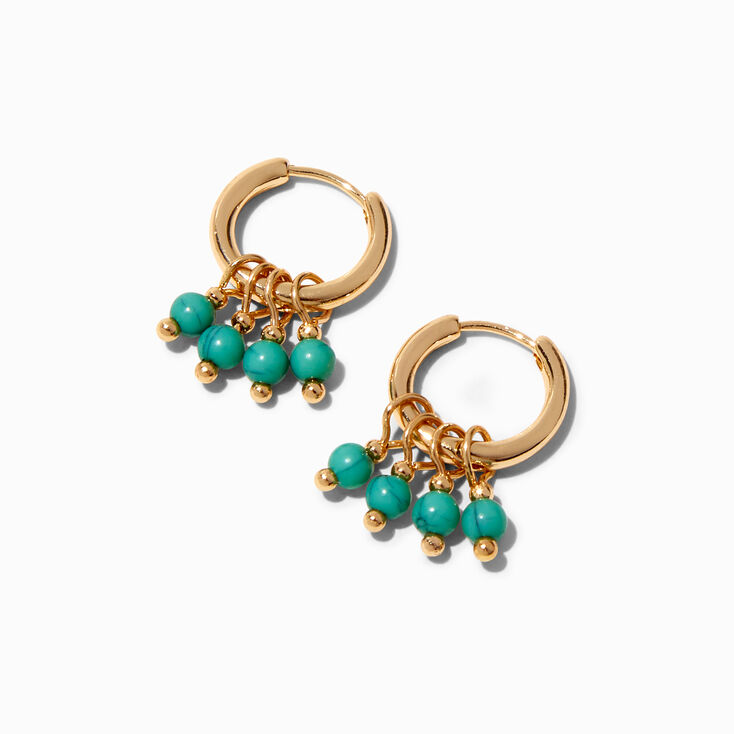 Jade Charm Gold Huggie Hoop Earrings,