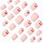 Pink French Tip Cherry Gem Square Vegan Faux Nail Set - 24 Pack,