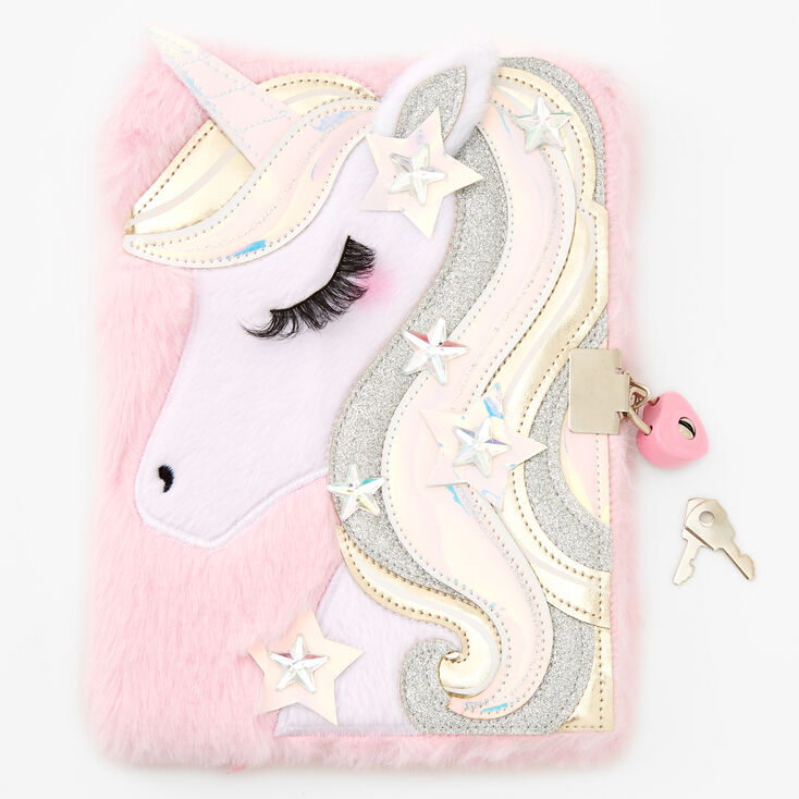 Icy Pink Unicorn Plush Lock Diary,