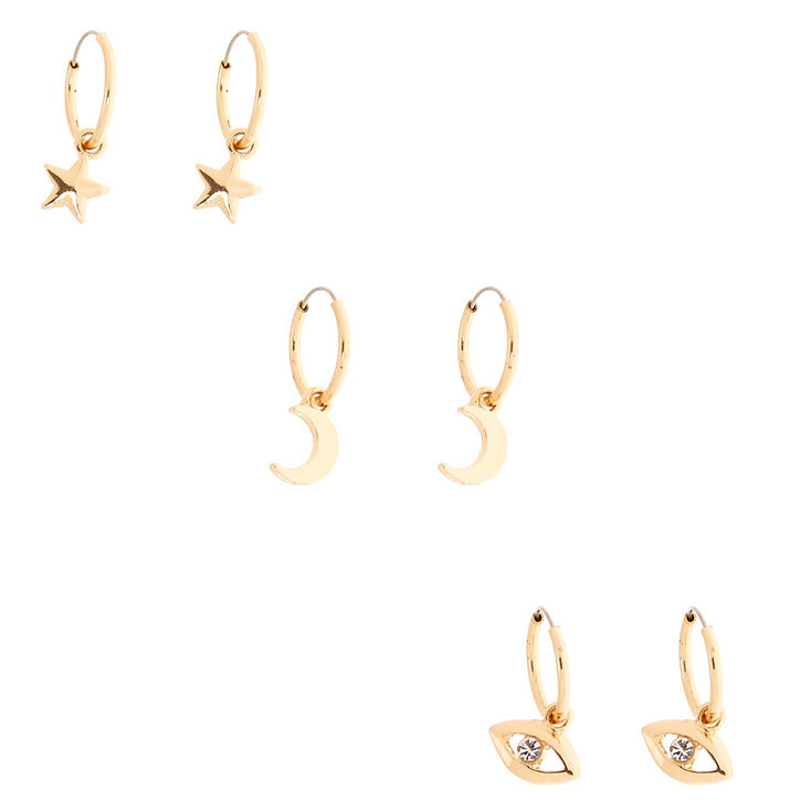 Gold Celestial Evil Eye Mixed Earrings - 6 Pack,