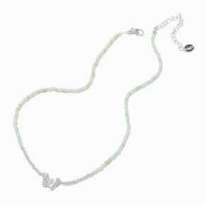 Silver-tone Butterfly Seed Bead Pendant Necklace,