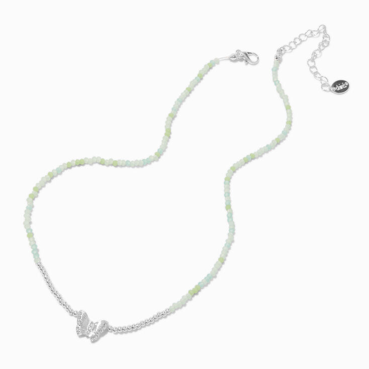 Silver-tone Butterfly Seed Bead Pendant Necklace,