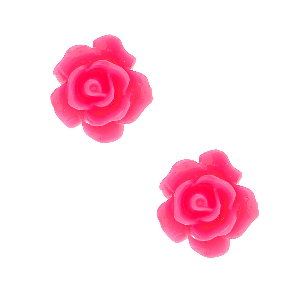 Neon Rose Stud Earrings Pink Claire s US