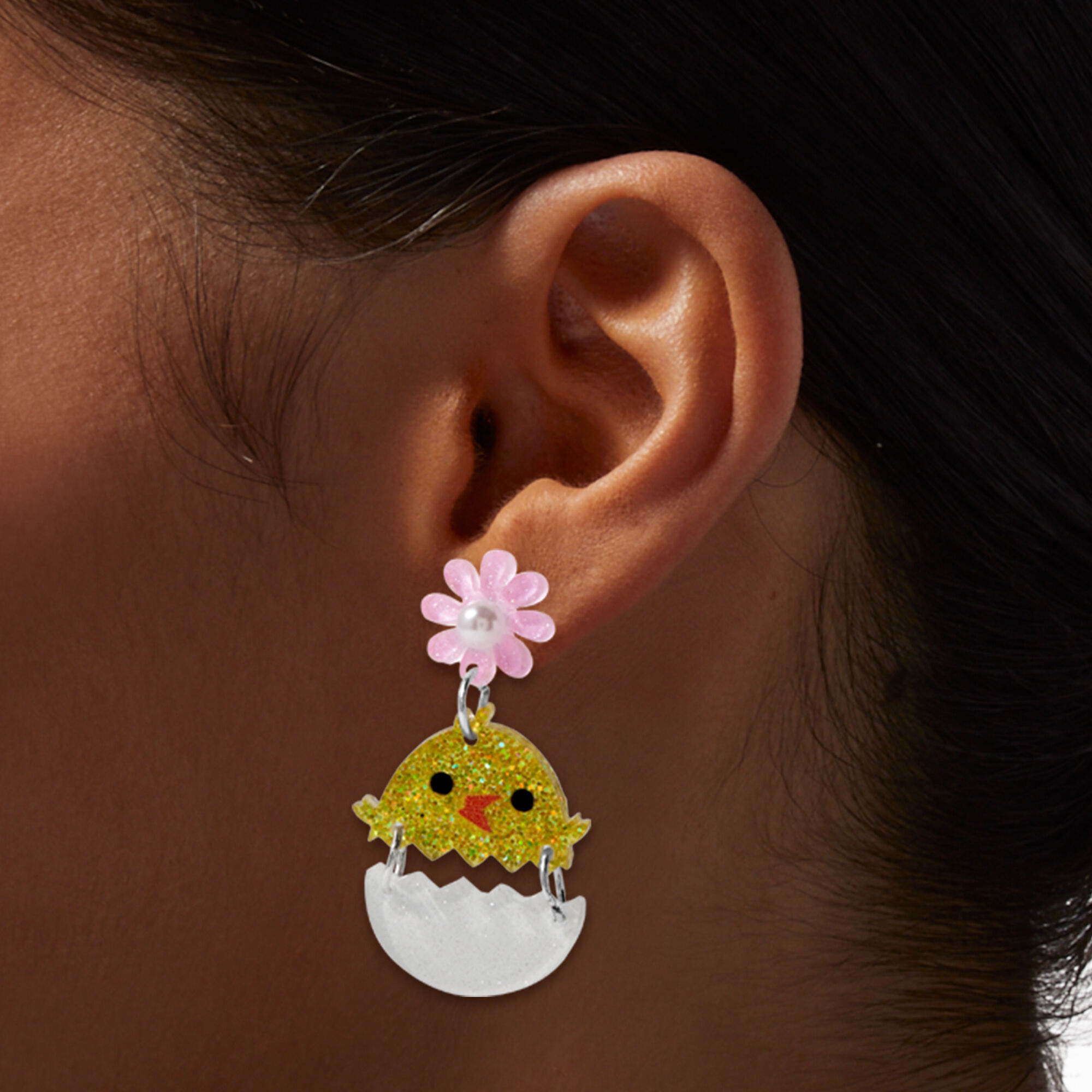 Easter Glittery Chicks 1.5" Drop Earrings,
