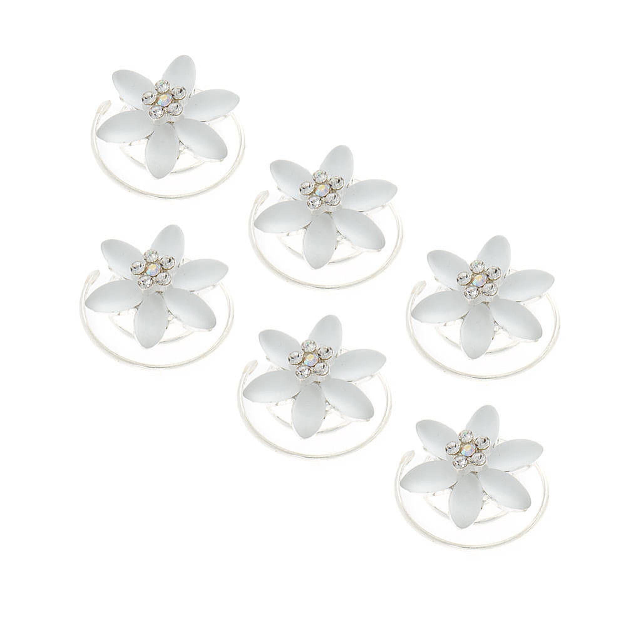 White Frosted Flower Hair Spinners - 6 Pack,