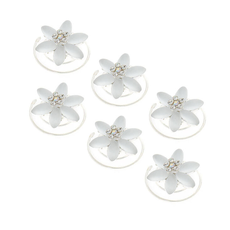 Frosted Flower Hair Spinners - White, 6 Pack,
