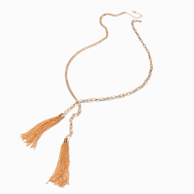 Gold Tassel Y-Neck Chain Necklace,