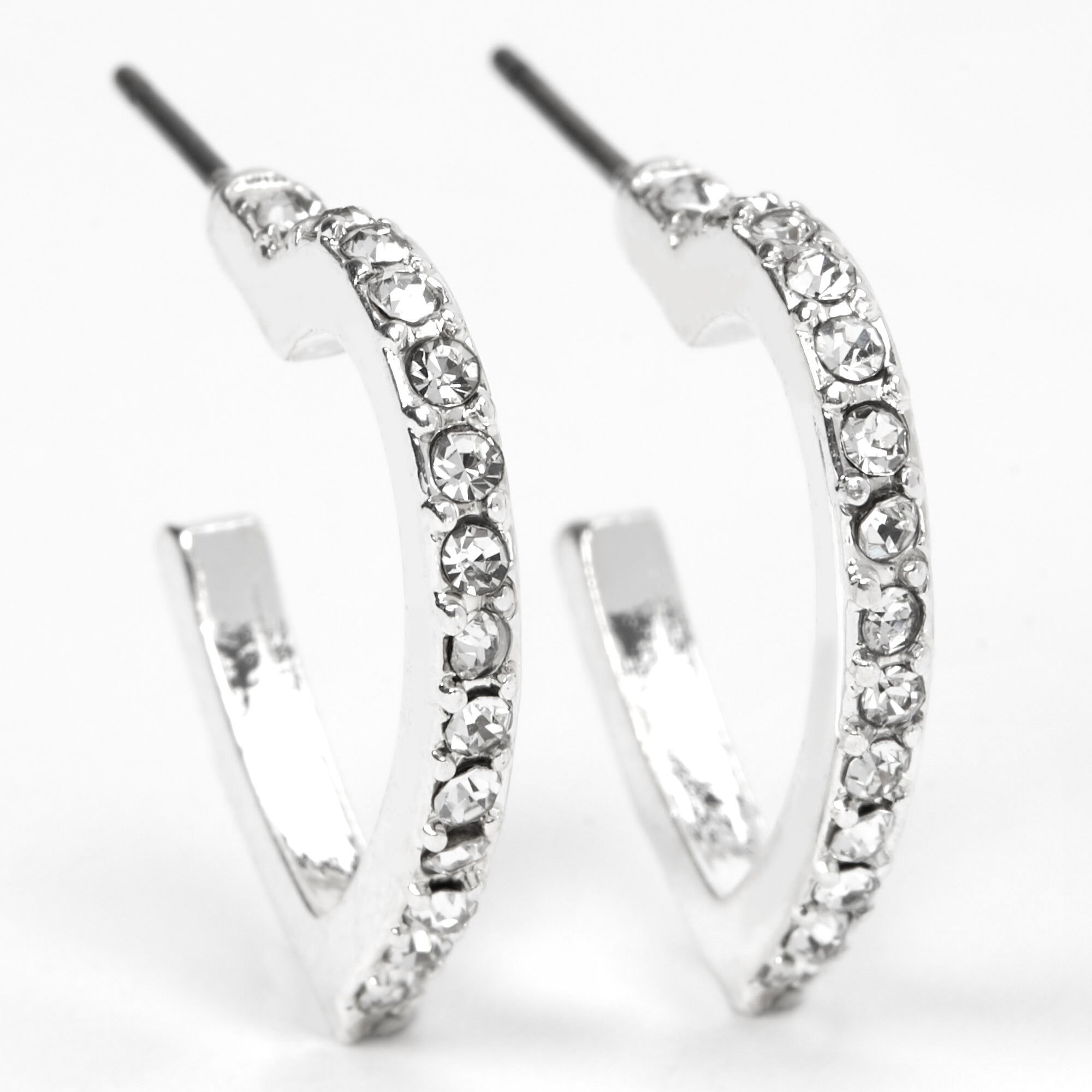 Silver 15MM Embellished Heart Hoop Earrings