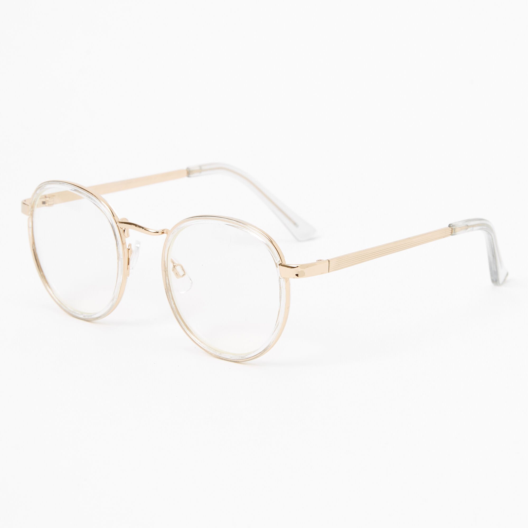 View Claires Round Clear Lens Frames Gold information