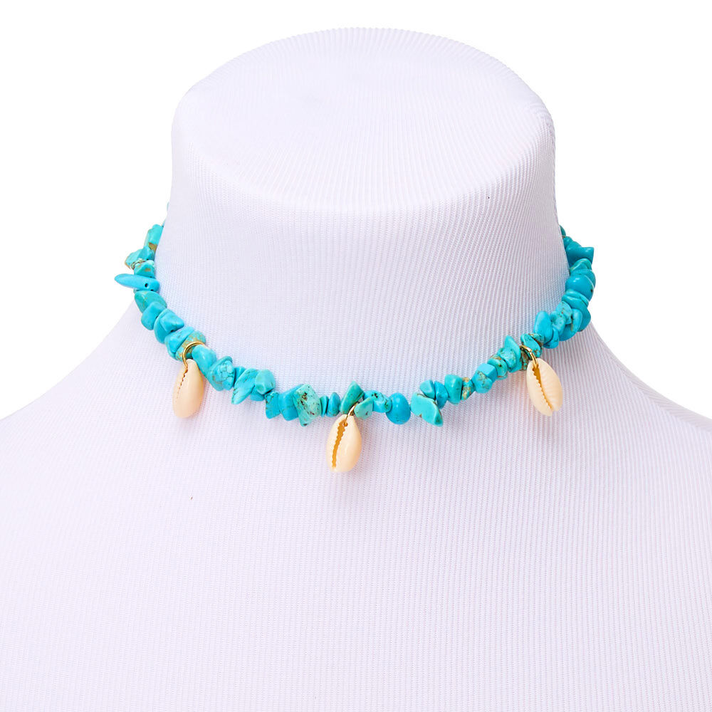 Cowrie Shell Stone Choker Necklace Turquoise