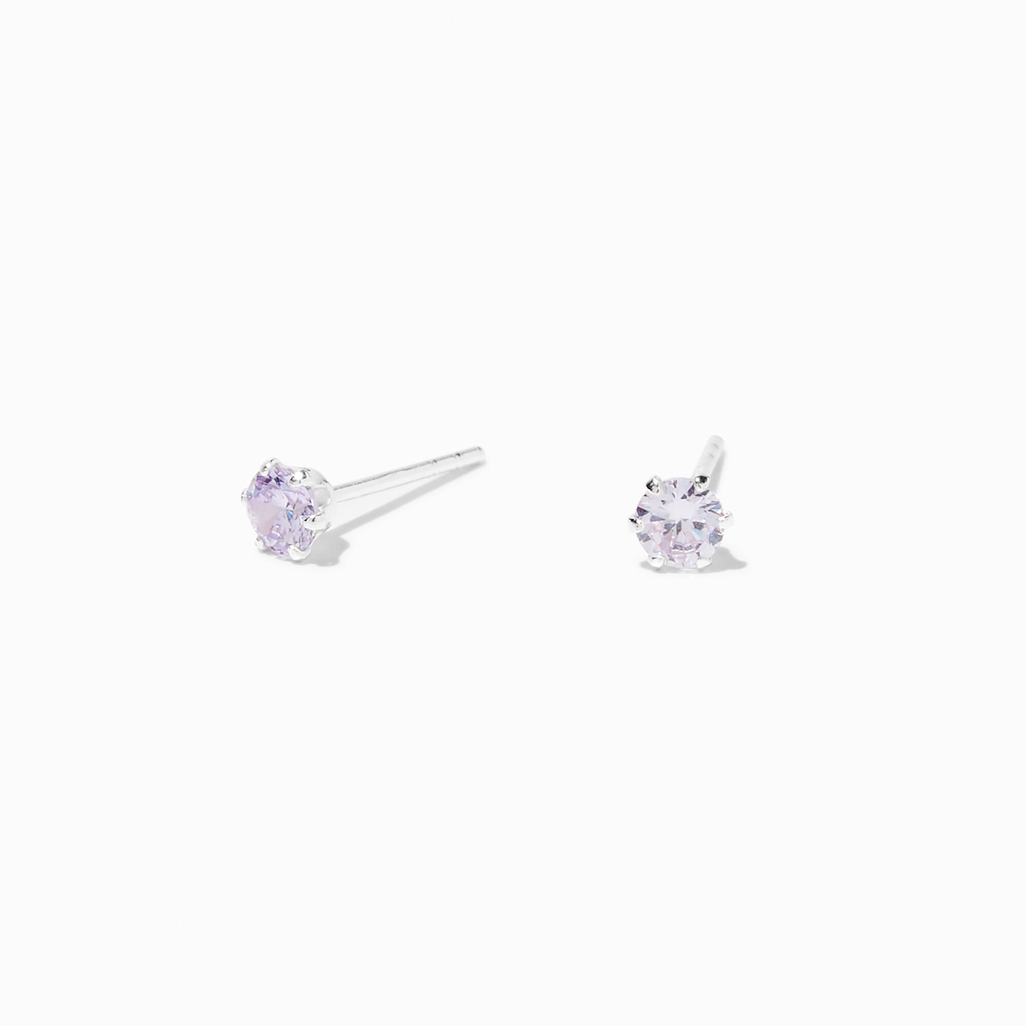 Clous d'oreilles lavande 4 mm en zircon cubique et argent,