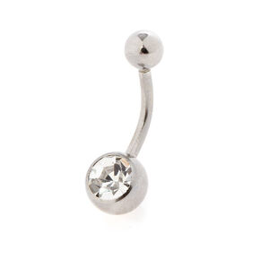 Silver-tone Stainless Steel Crystal Ball 14G Belly Bar,