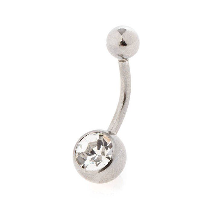 Silver-tone Stainless Steel Crystal Ball 14G Belly Bar,