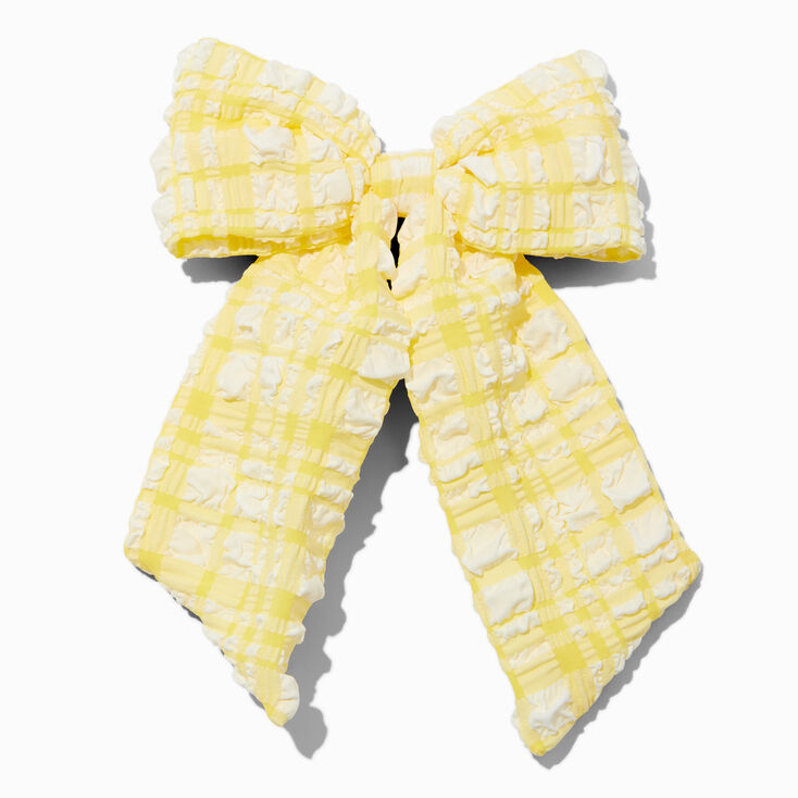 Yellow Puffy Gingham Hair Bow Clip,