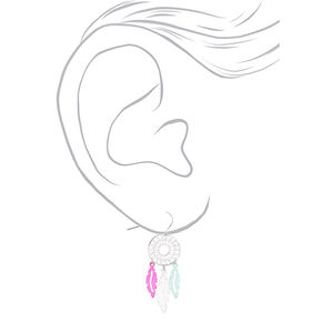 Silver 1.5&quot; Pink &amp; Teal Dreamcatcher Drop Earrings,