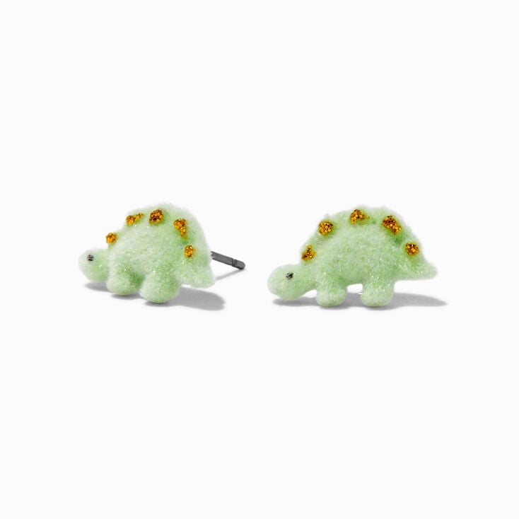 Green Fuzzy Dinosaur Stud Earrings,